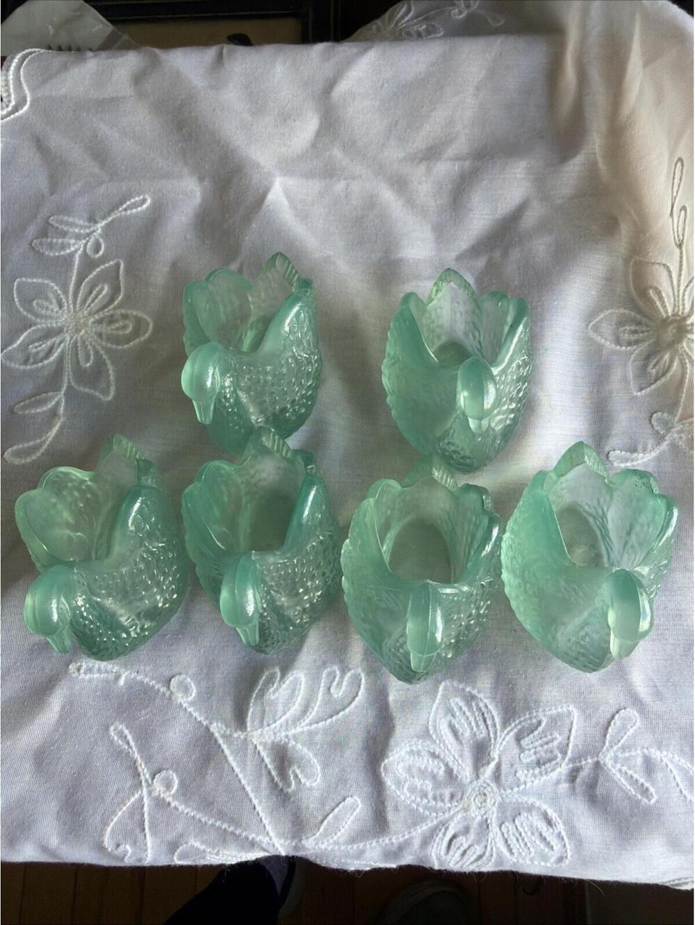 VTG Aqua Glass Frosted Swan Trinket Dish Salt Cellar Rare Lot 6 French Country - Picture 7 of 9